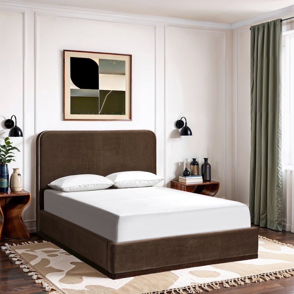Rava Brown / Beige Velvet Upholstered King Bed