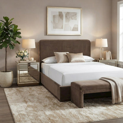 Velvet Queen Panel Bed Frame with Headboard, Corner-Reinforced, Painted