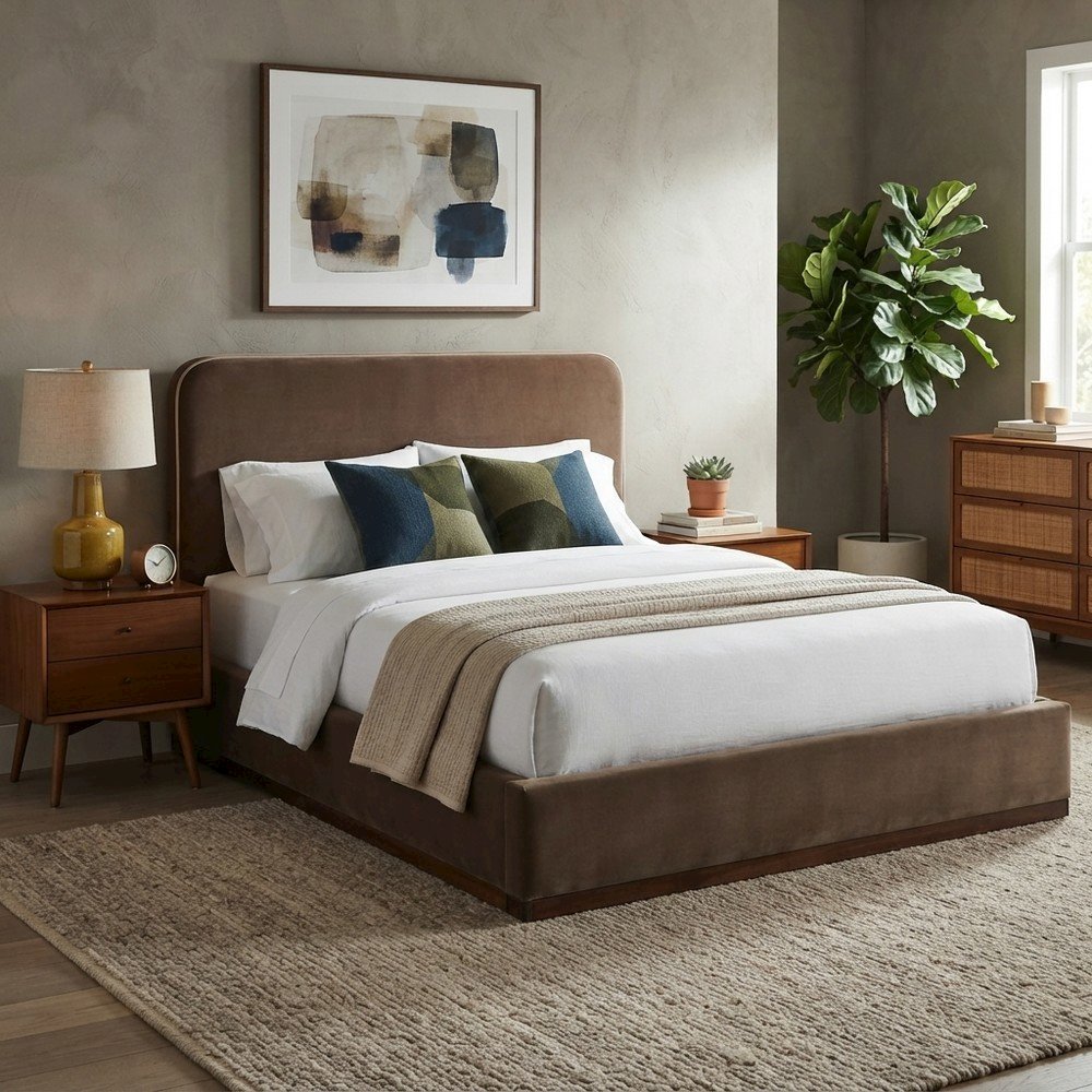 Velvet Queen Panel Bed Frame with Headboard, Corner-Reinforced, Painted
