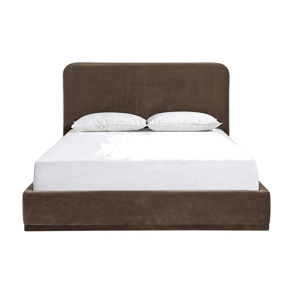 Velvet Queen Panel Bed Frame with Headboard, Corner-Reinforced, Painted