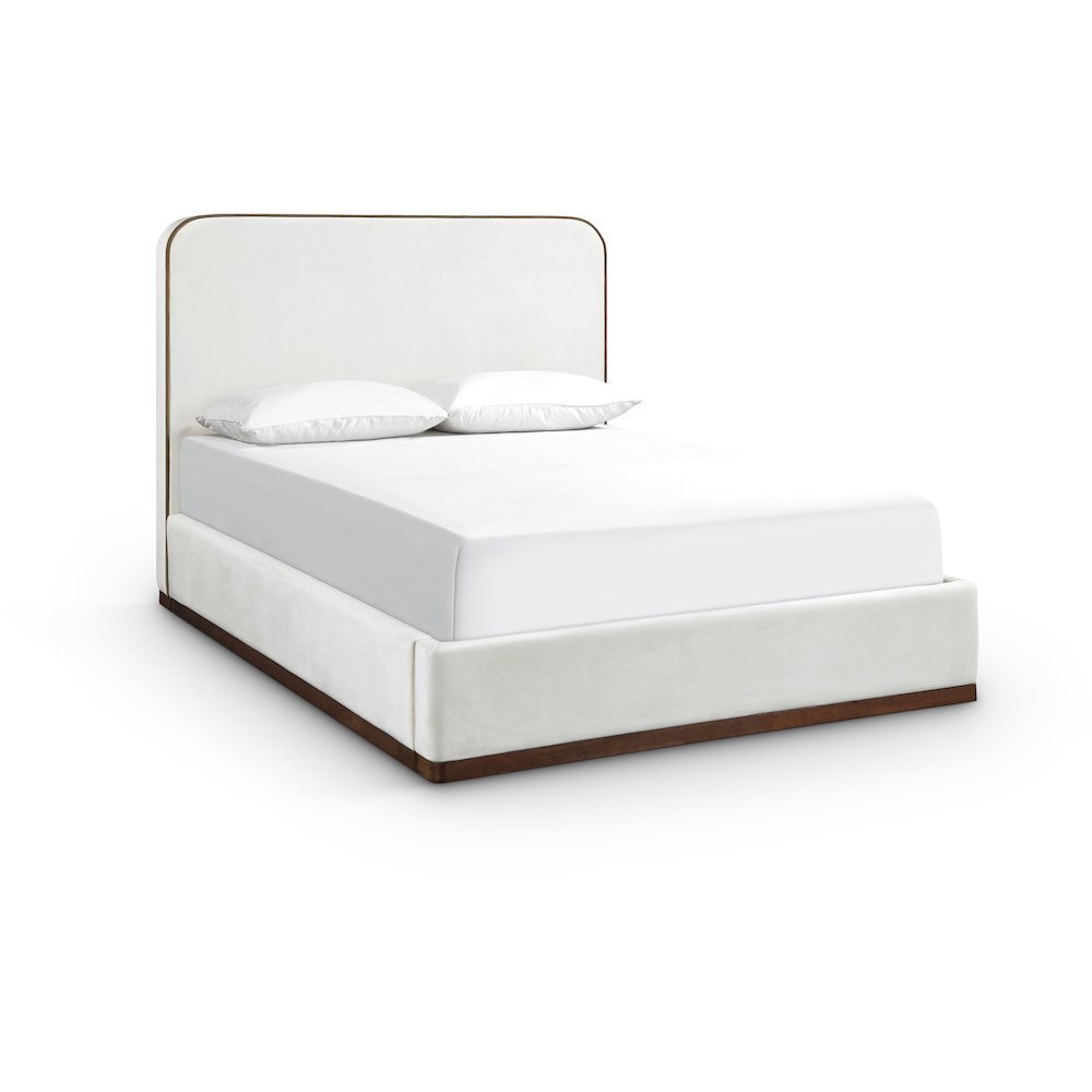 Rava Cream / Beige Velvet Upholstered Full Bed