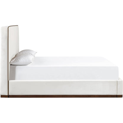 Rava Cream / Beige Velvet Upholstered Full Bed