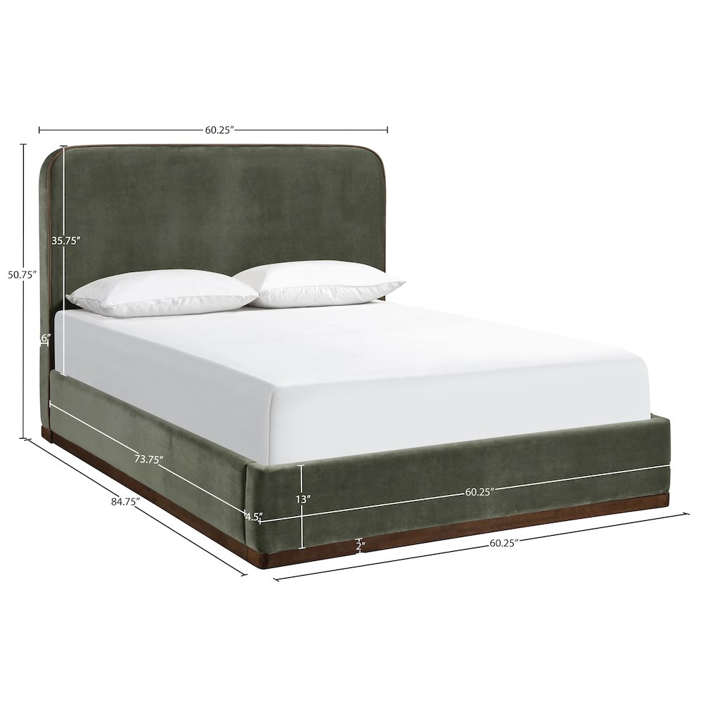 Rava Green / Brown Velvet Upholstered Full Bed