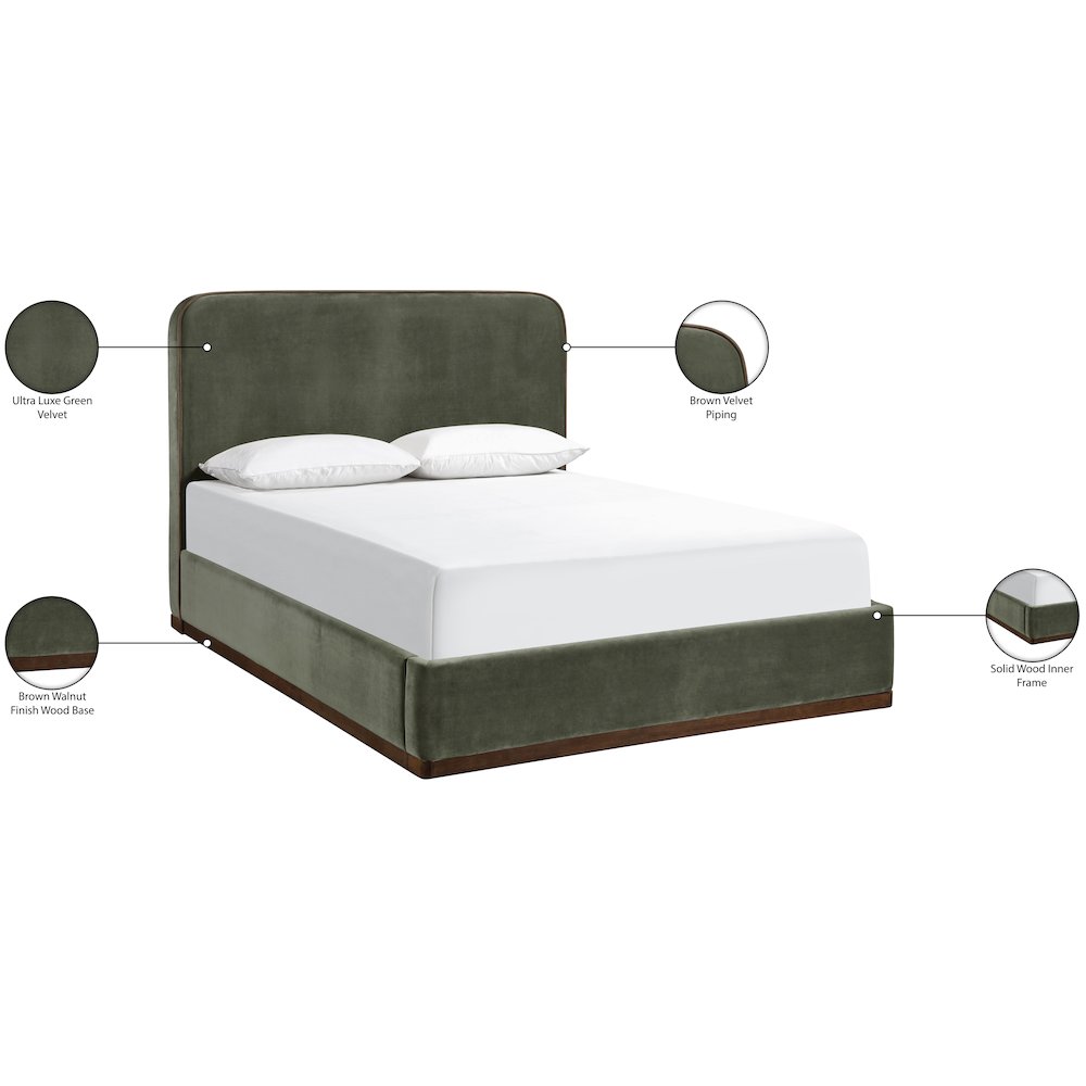 Rava Green / Brown Velvet Upholstered Full Bed