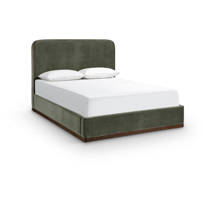 Rava Green / Brown Velvet Upholstered Full Bed