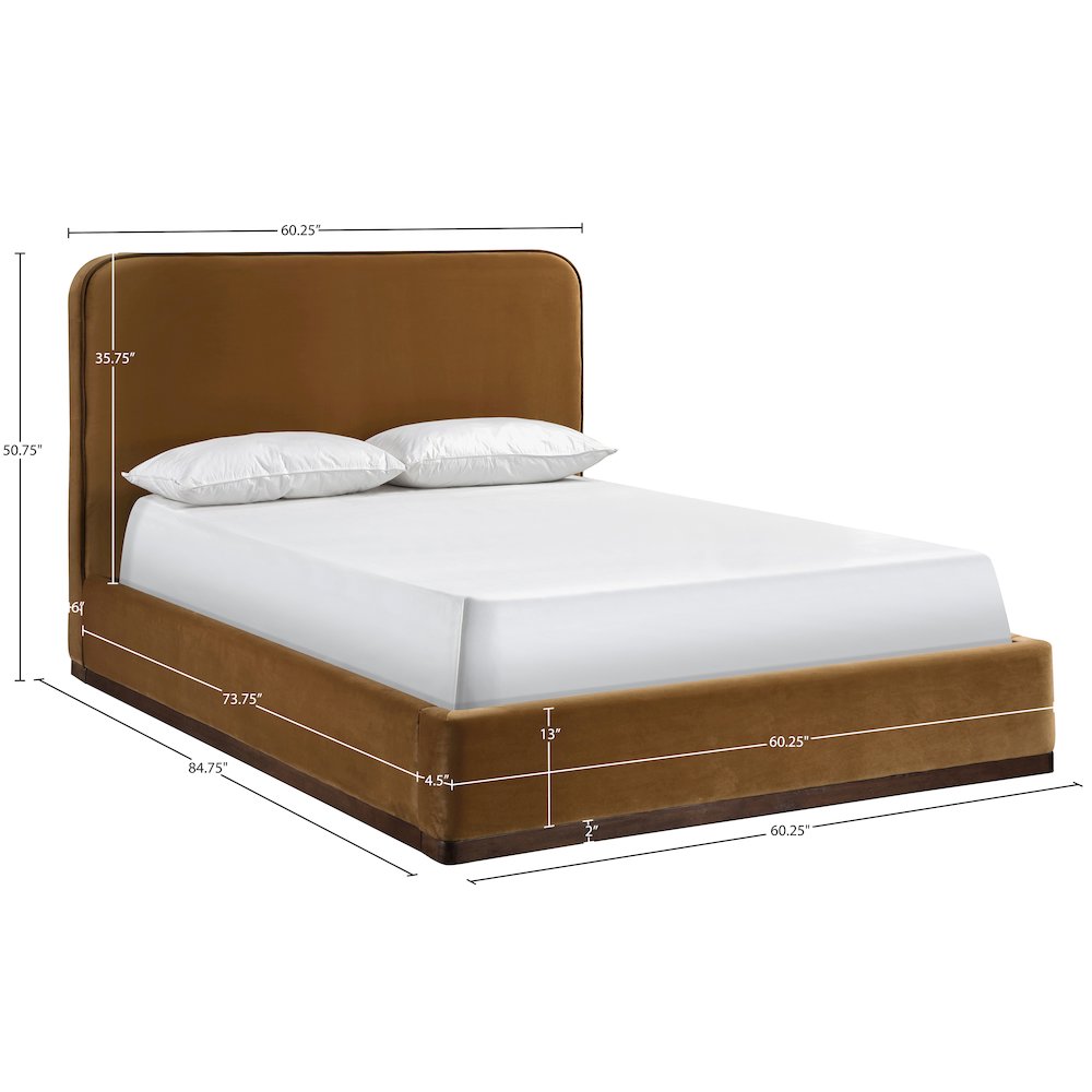 Rava Saddle / Brown Velvet Upholstered Full Bed