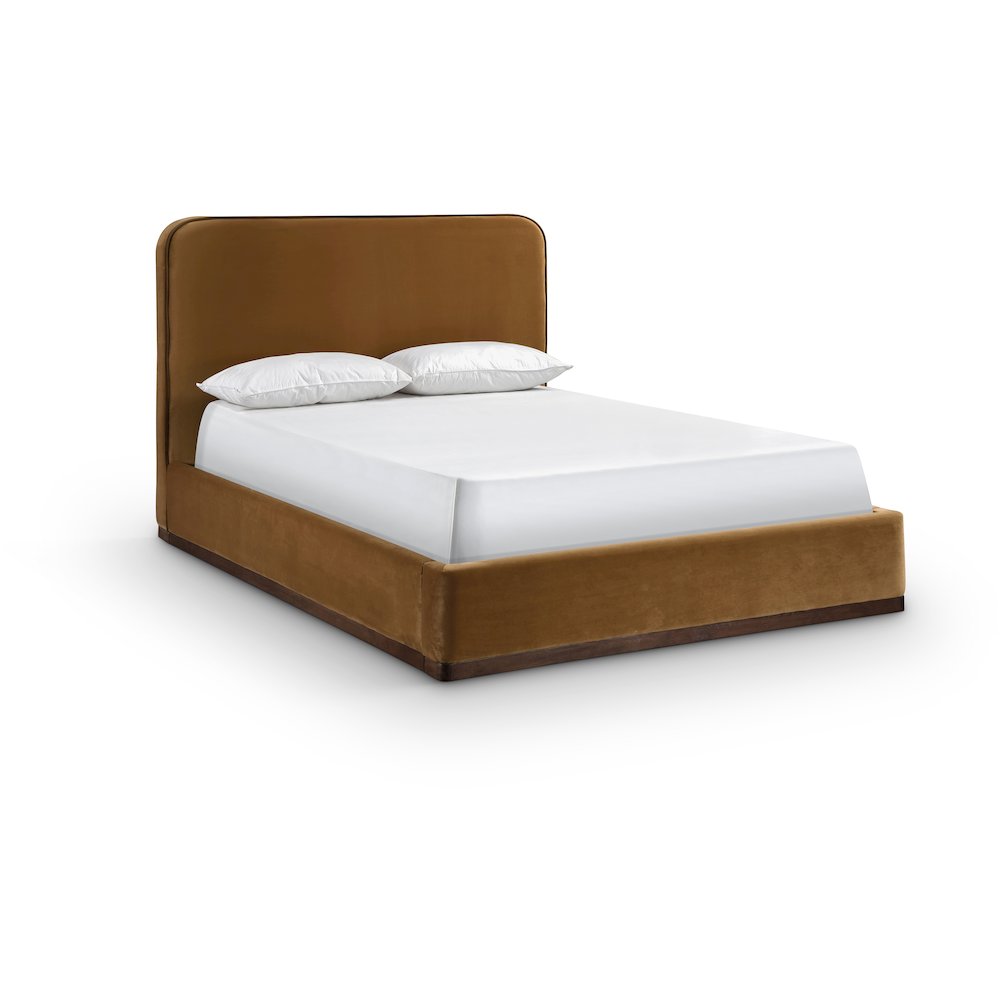 Rava Saddle / Brown Velvet Upholstered Full Bed