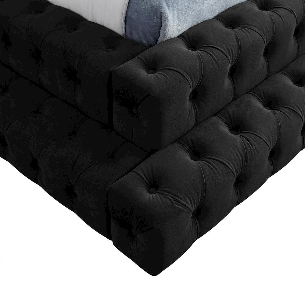 Velvet King Size Platform Bed Frame with Tufted Panel Headboard, Black Velvet
