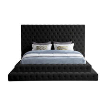 Velvet King Size Platform Bed Frame with Tufted Panel Headboard, Black Velvet