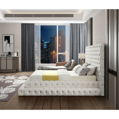 Revel Cream Velvet Queen Bed