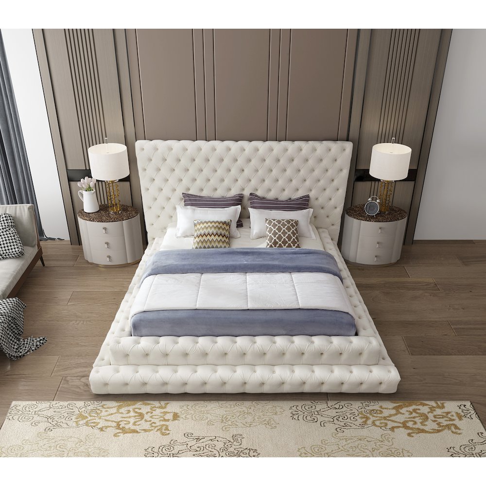 Revel Cream Velvet Queen Bed