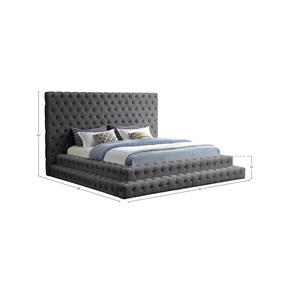 Revel Grey Velvet Queen Bed