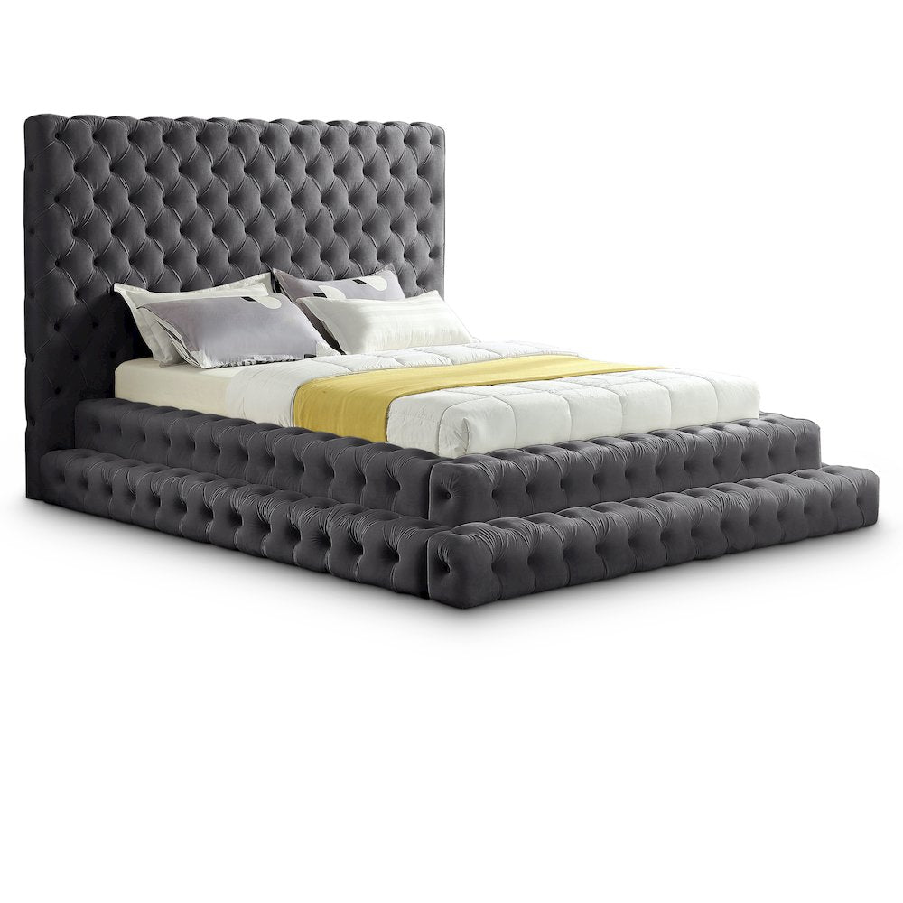 Revel Grey Velvet Queen Bed