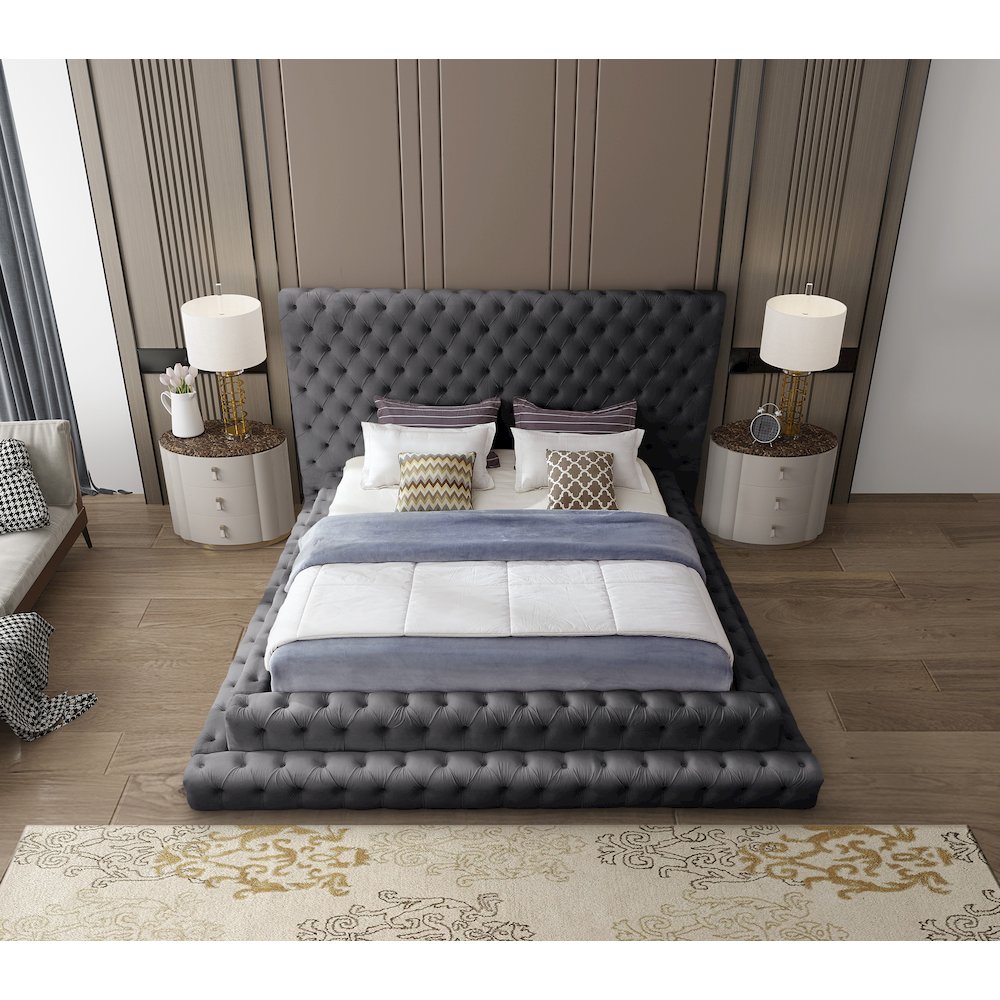 Revel Grey Velvet Queen Bed