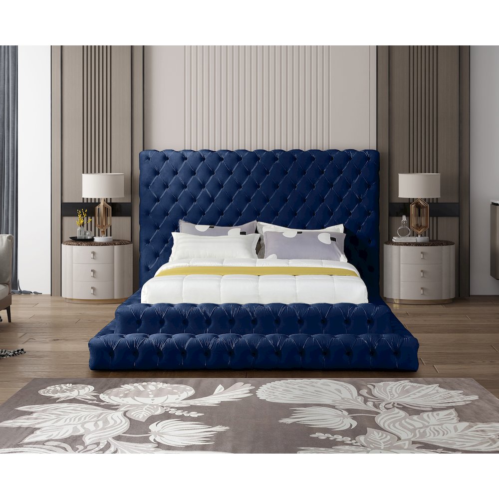 Revel Navy Velvet Queen Bed