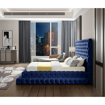 Revel Navy Velvet Queen Bed