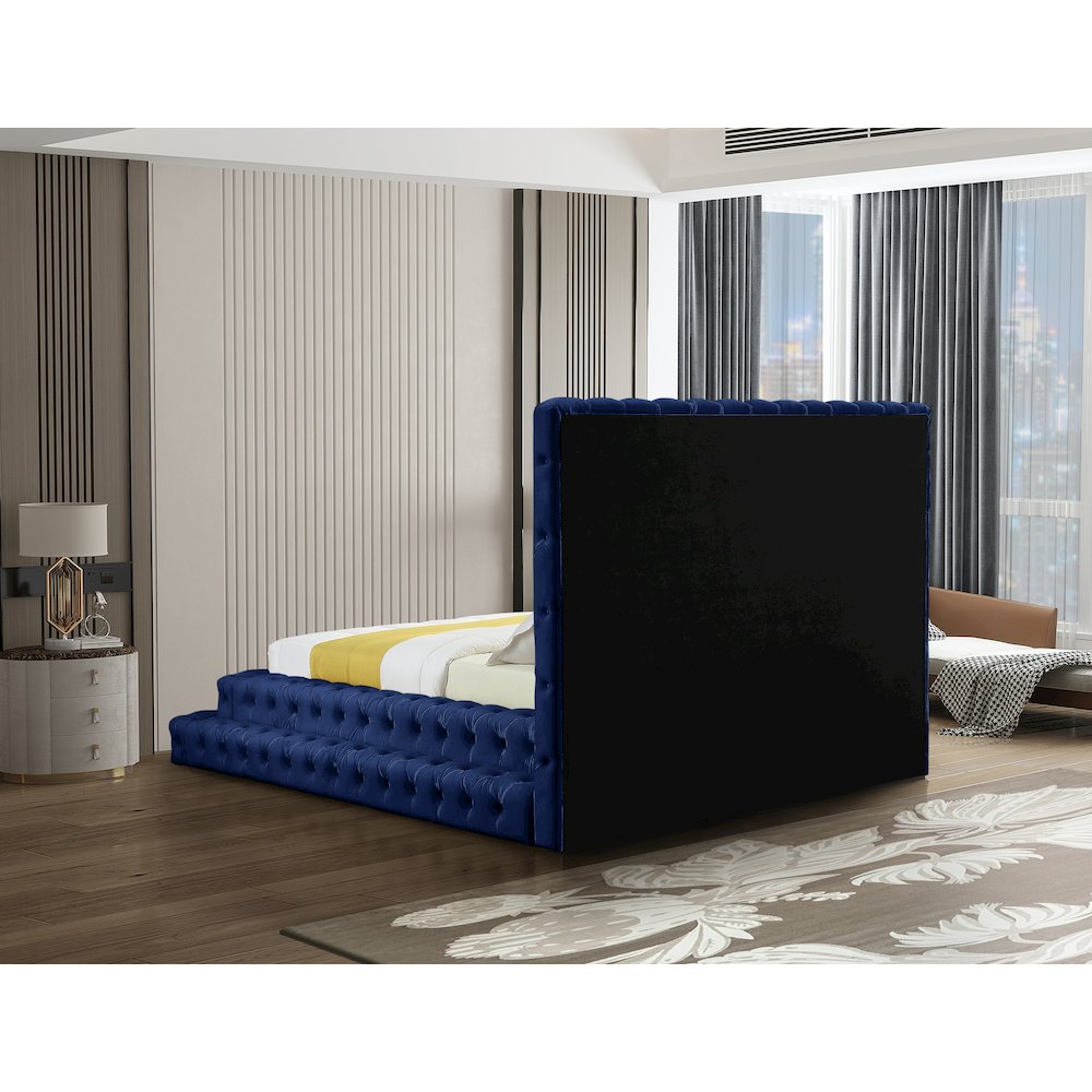 Revel Navy Velvet Queen Bed