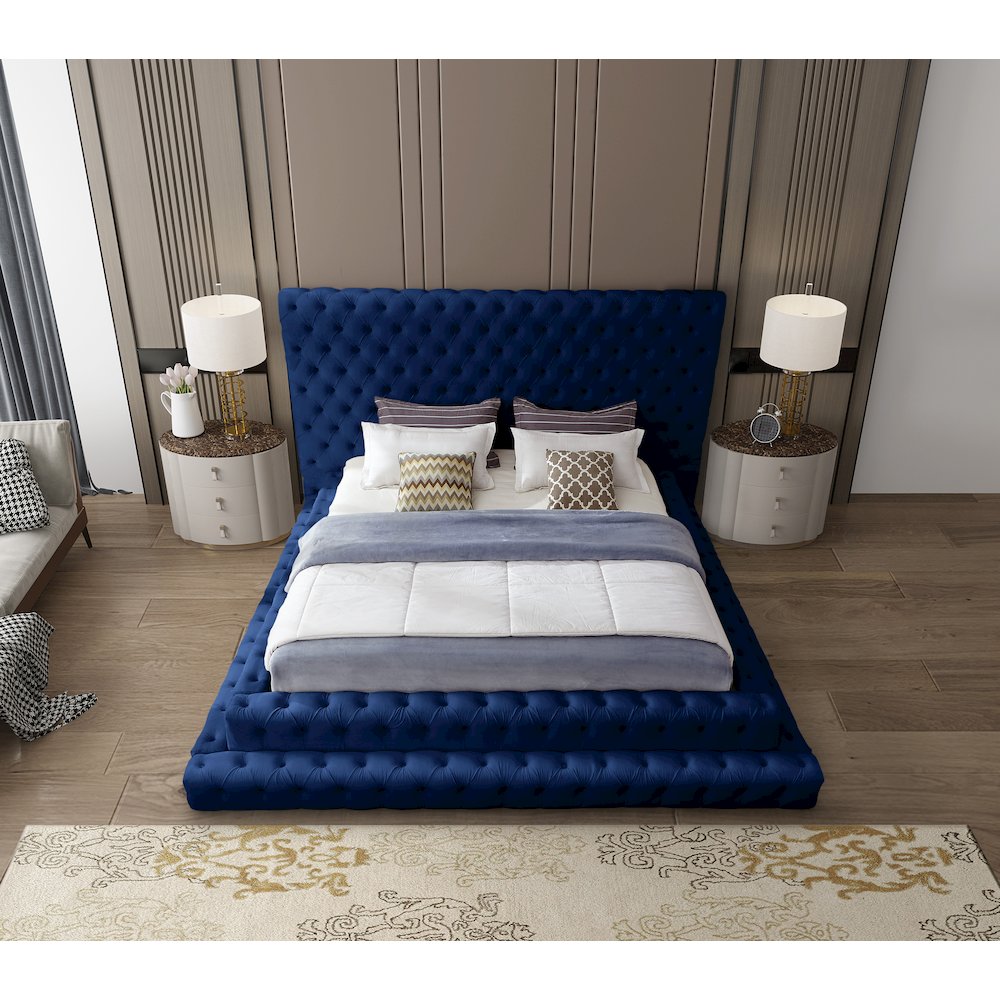 Revel Navy Velvet Queen Bed