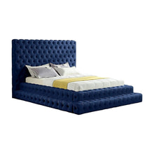 Fully Upholstered Tufted Velvet Queen Platform Bed with Headboard, Navy Velvet