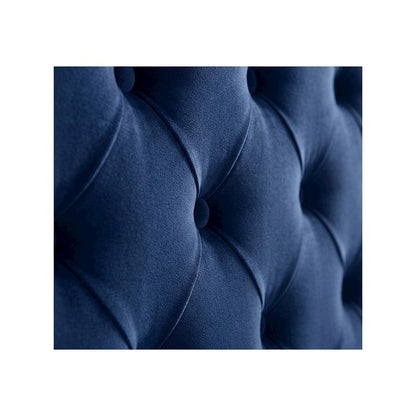 Fully Upholstered Tufted Velvet Queen Platform Bed with Headboard, Navy Velvet