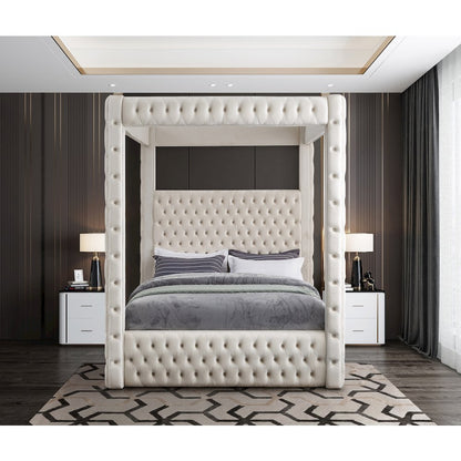 Royal Beige Velvet King Bed