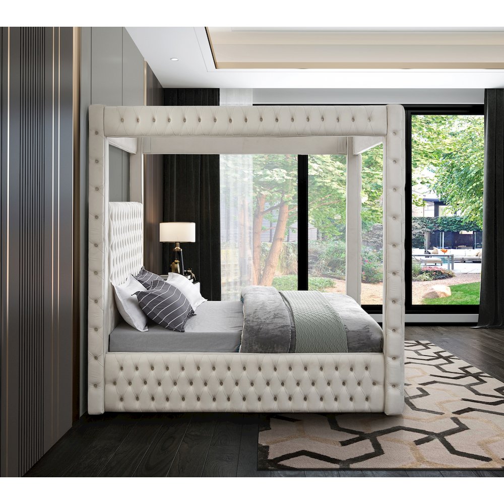 Royal Beige Velvet King Bed