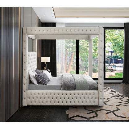 Royal Beige Velvet King Bed
