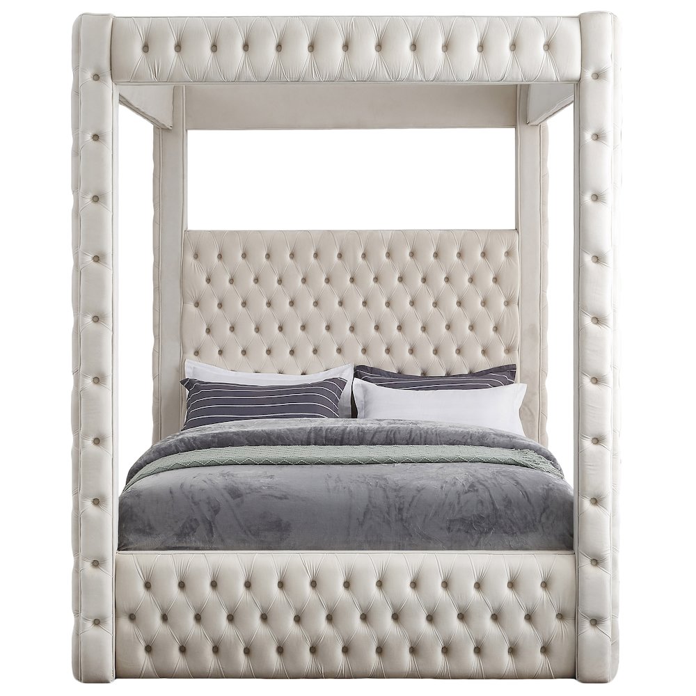 Royal Beige Velvet Queen Bed