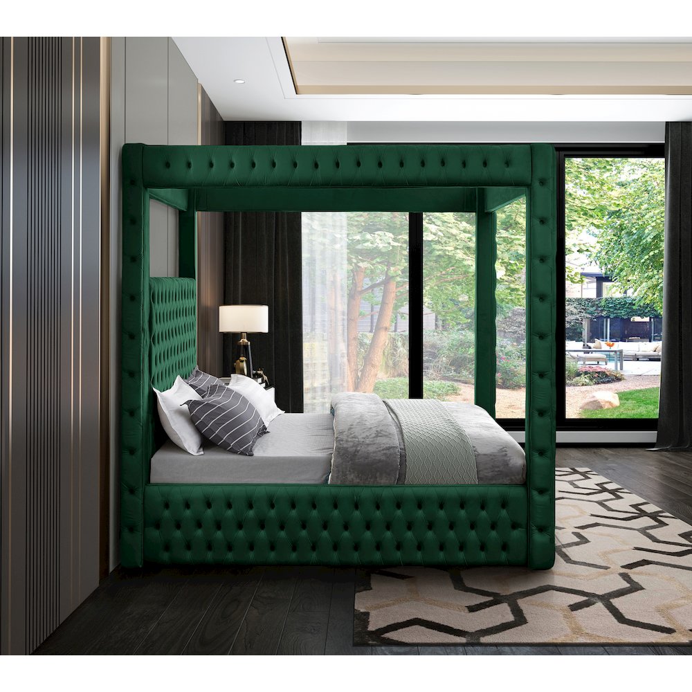 Royal Green Velvet King Bed