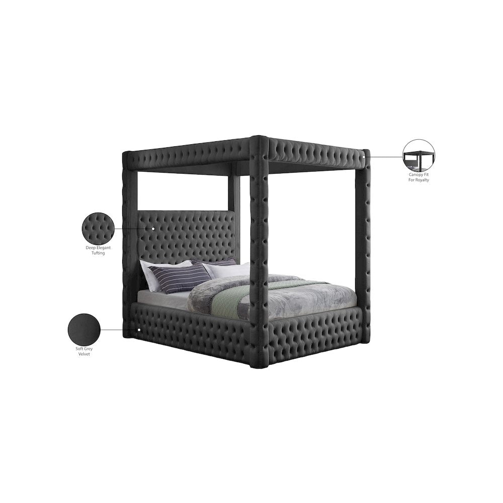 Royal Grey Velvet Queen Bed