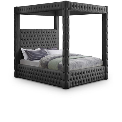 Royal Grey Velvet Queen Bed