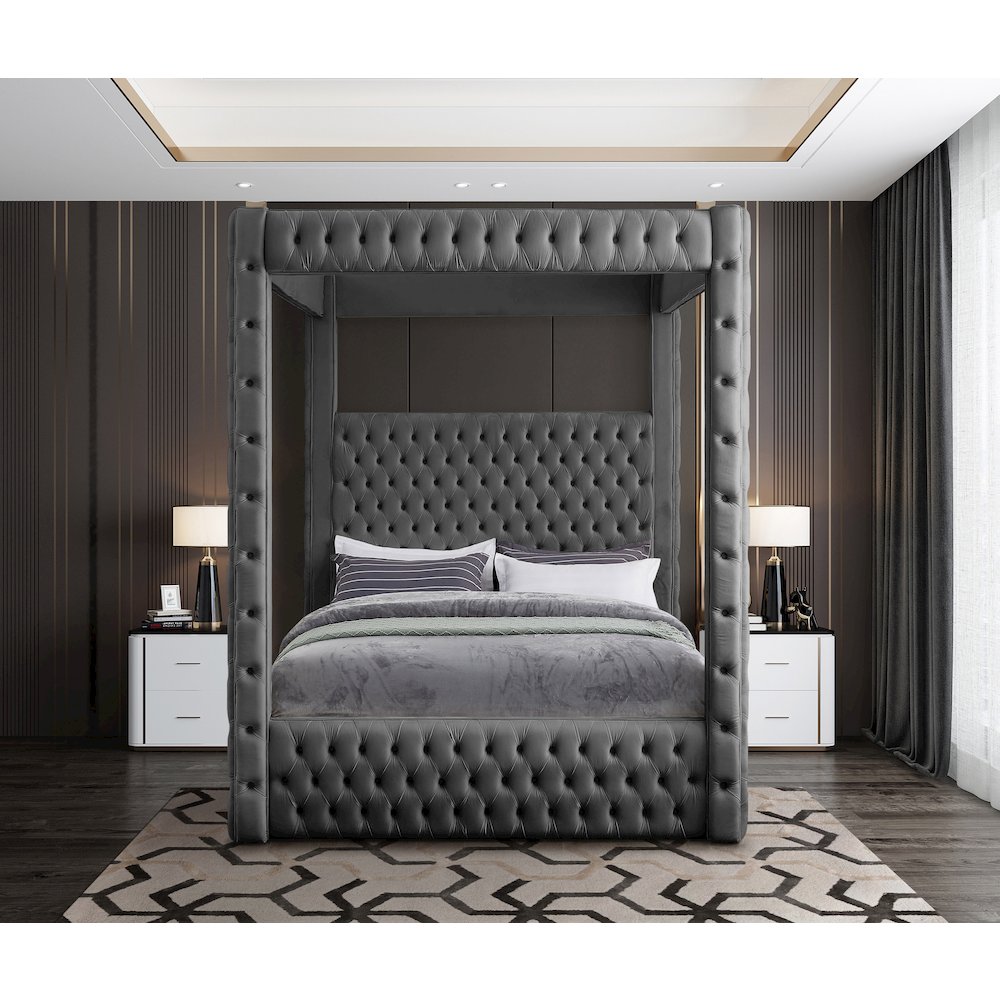 Royal Grey Velvet Queen Bed