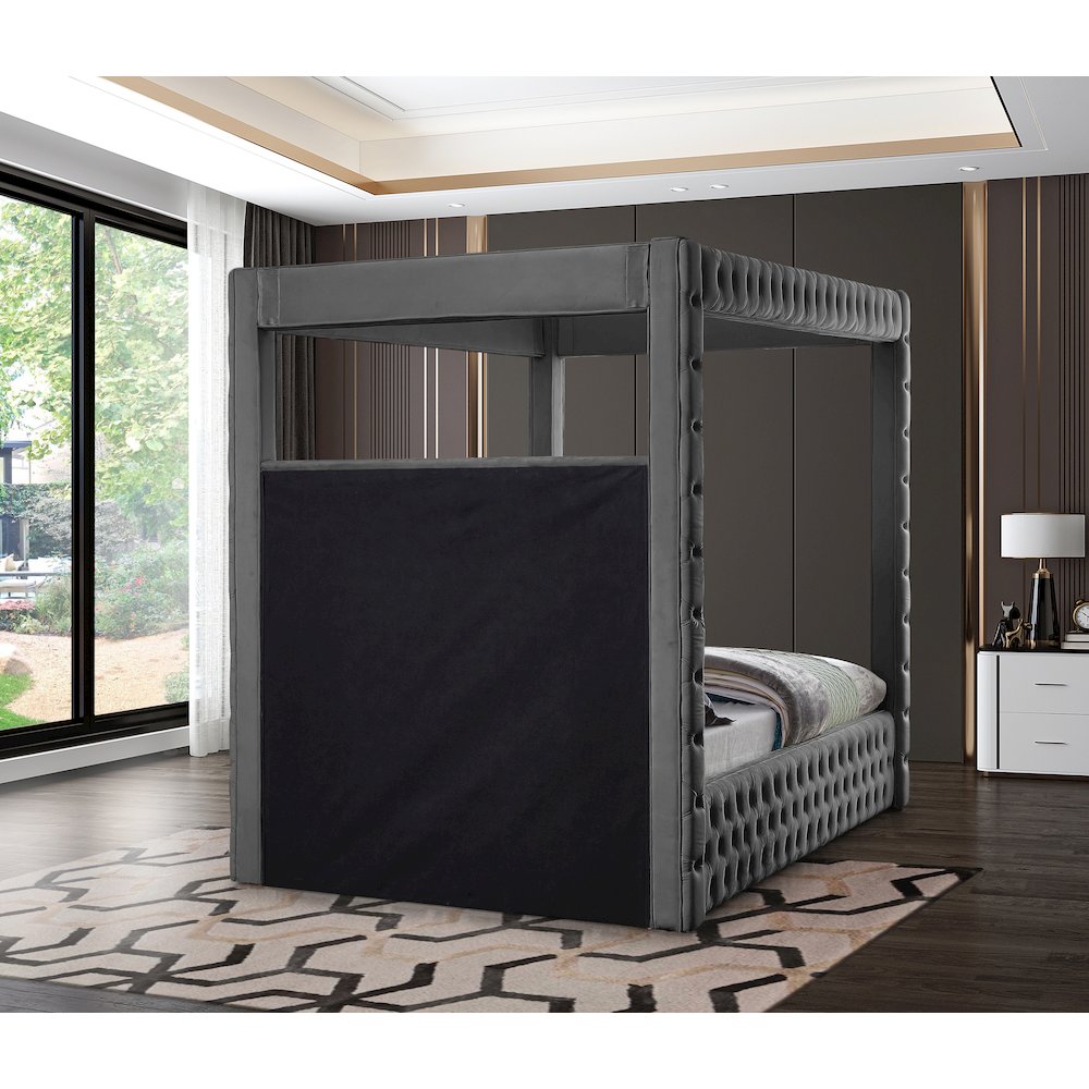 Royal Grey Velvet Queen Bed