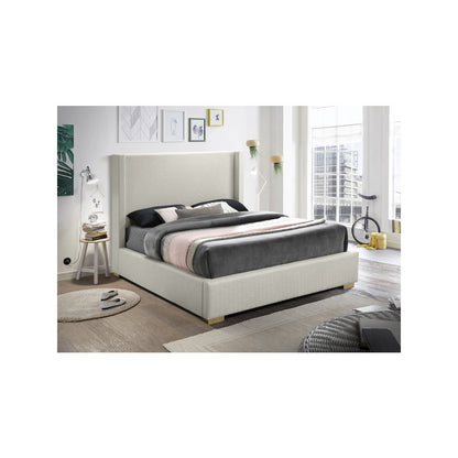 Royce Beige Linen Textured Fabric Full Bed