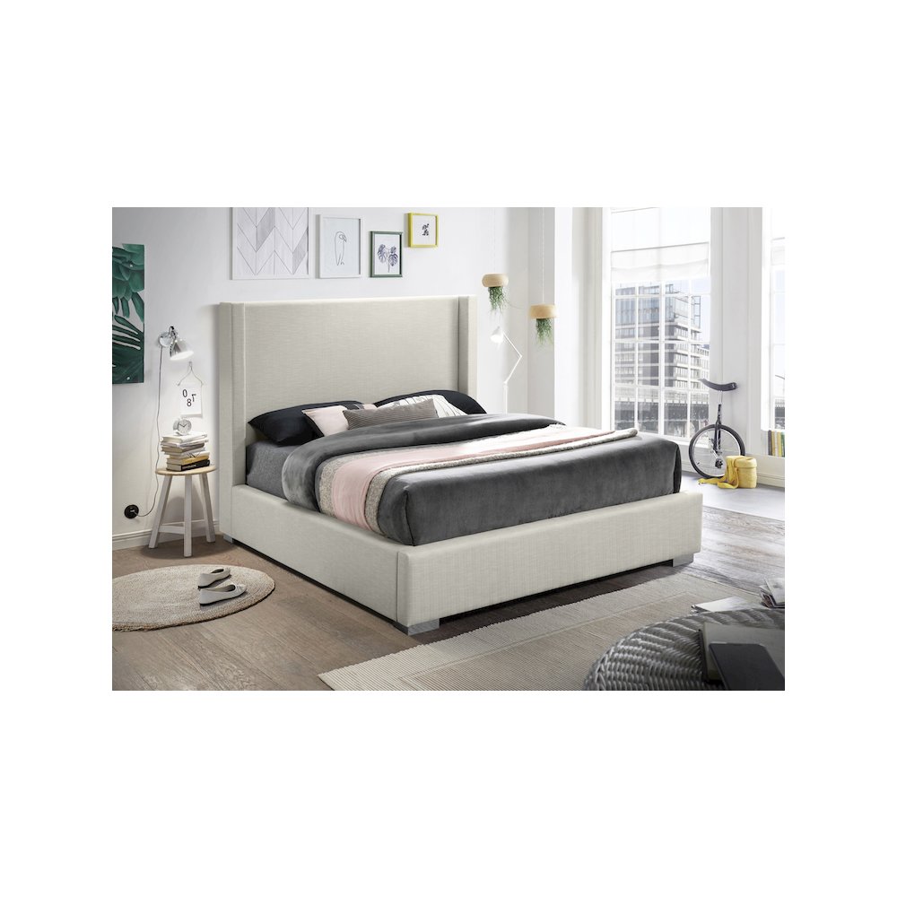 Royce Beige Linen Textured Fabric Full Bed