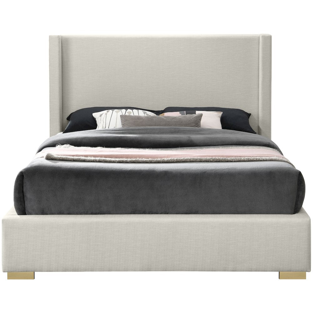 Royce Beige Linen Textured Fabric Full Bed