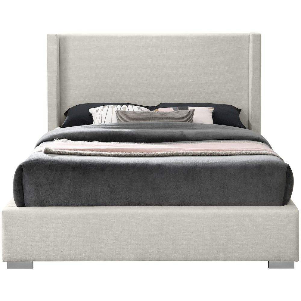 Royce Beige Linen Textured Fabric Full Bed