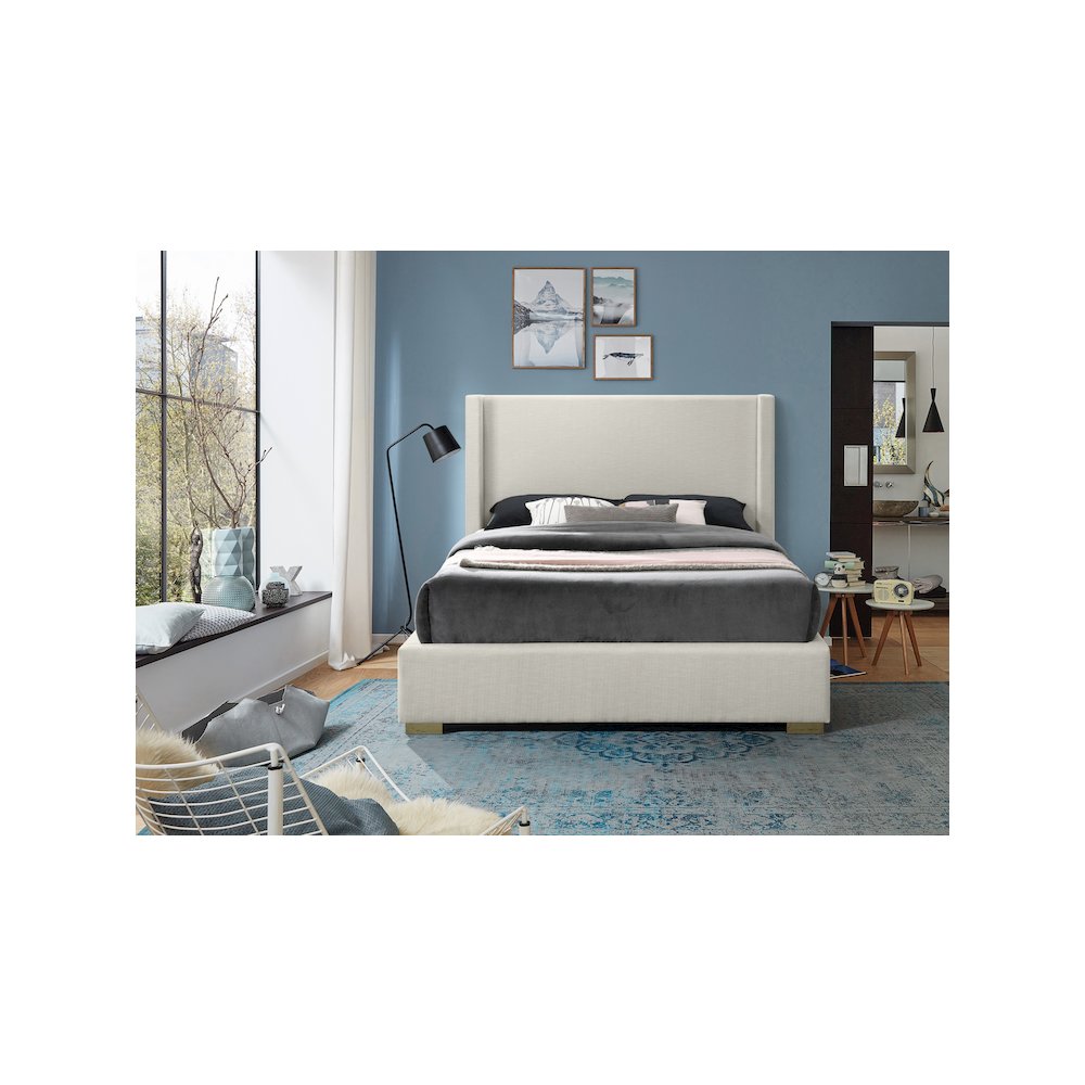 Royce Beige Linen Textured Fabric Full Bed