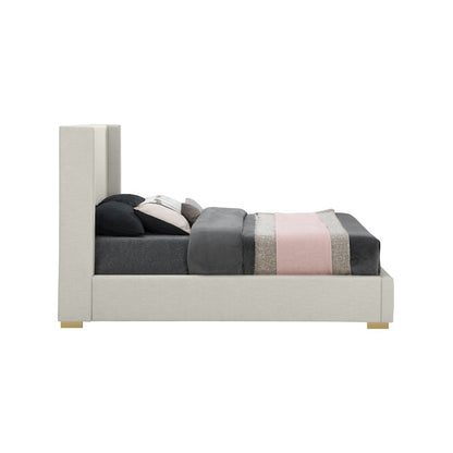 Royce Beige Linen Textured Fabric King Bed