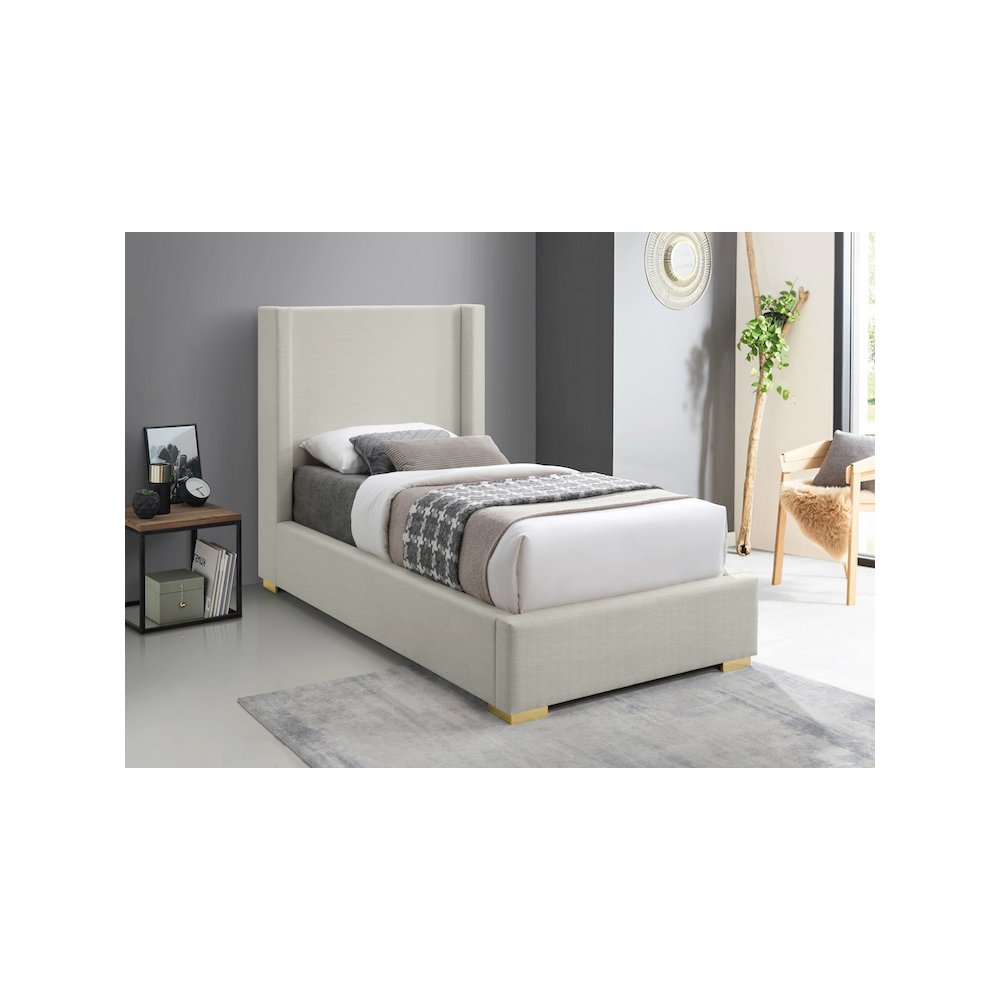 Royce Beige Linen Textured Fabric Twin Bed