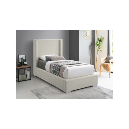 Royce Beige Linen Textured Fabric Twin Bed