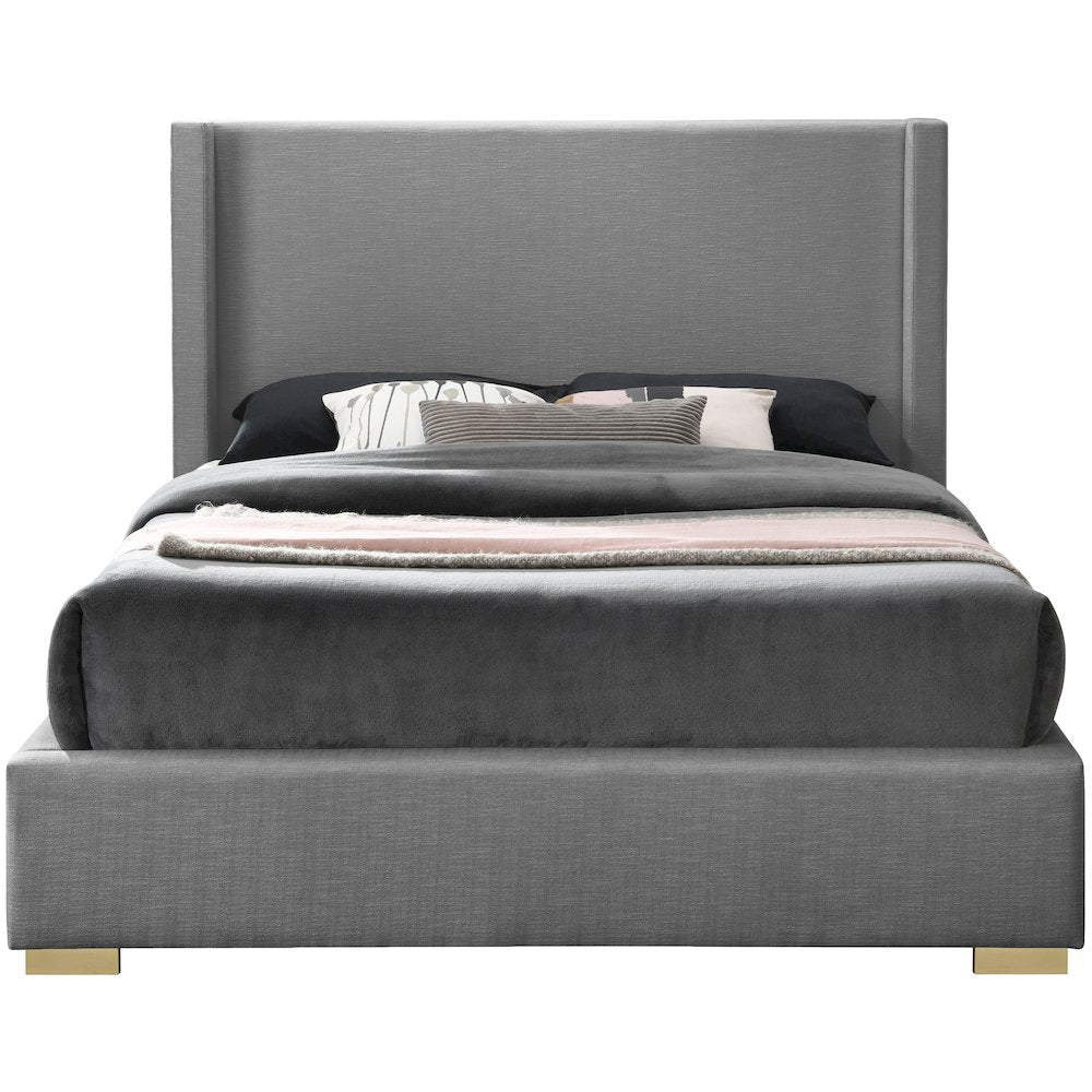 Royce Grey Linen Textured Fabric Full Bed