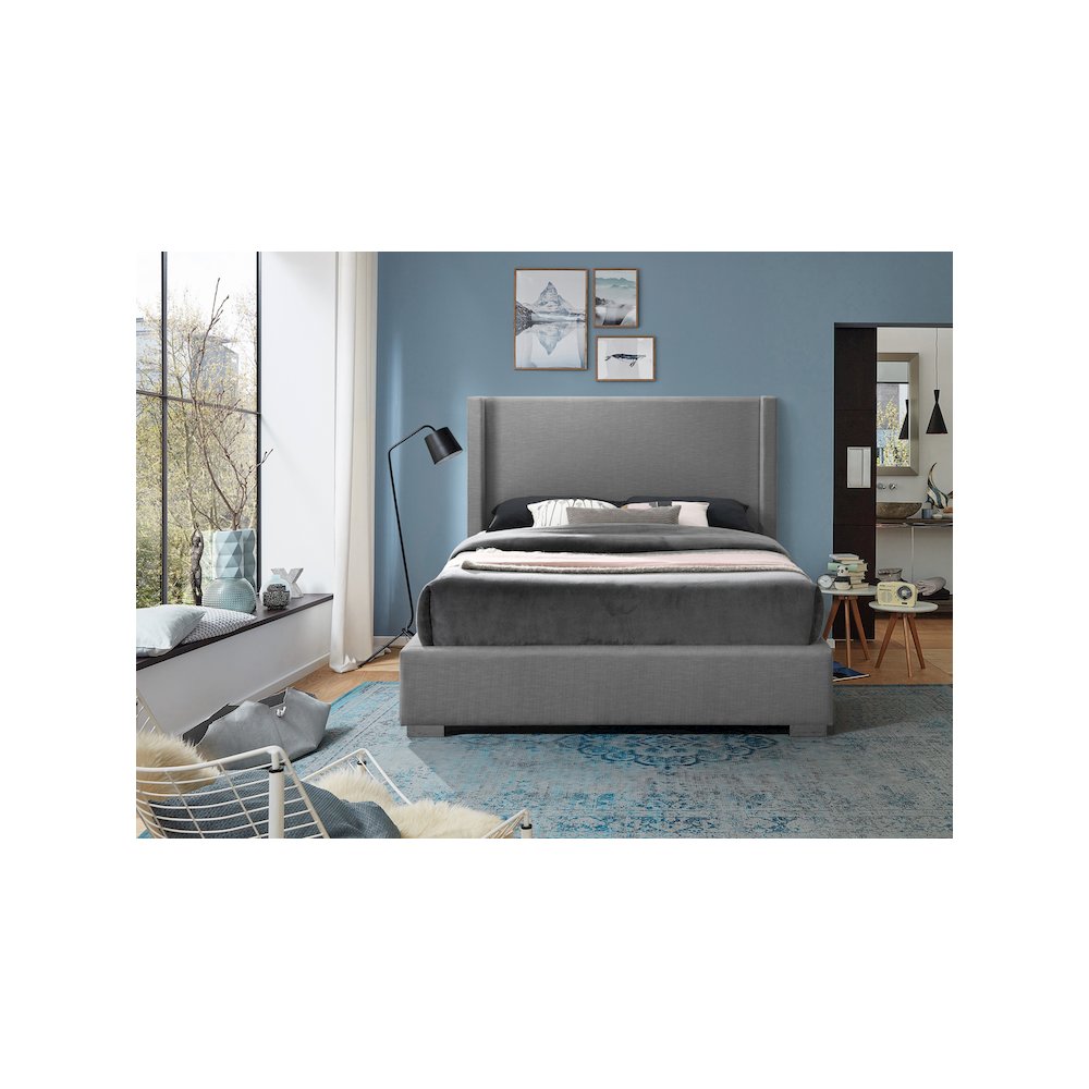 Royce Grey Linen Textured Fabric Full Bed
