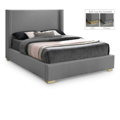 Royce Grey Linen Textured Fabric King Bed