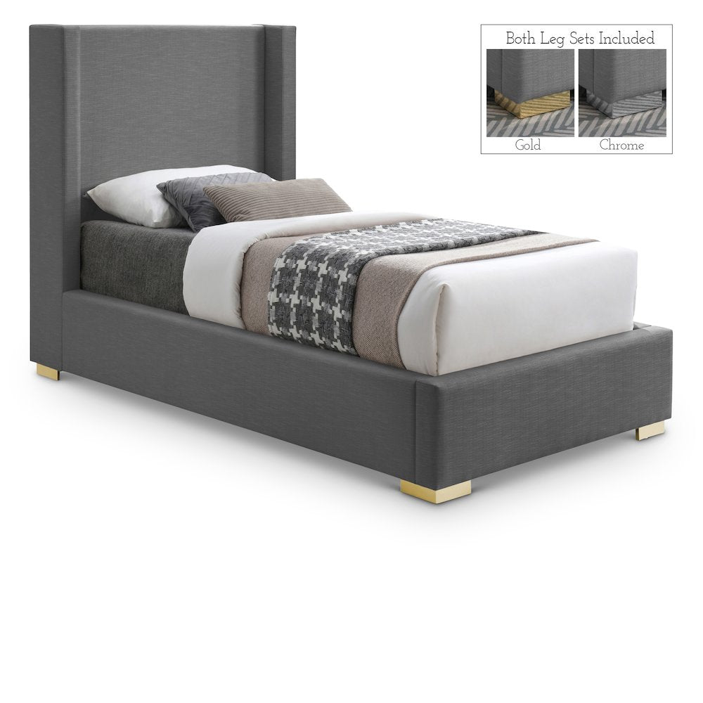 Royce Grey Linen Textured Fabric Twin Bed