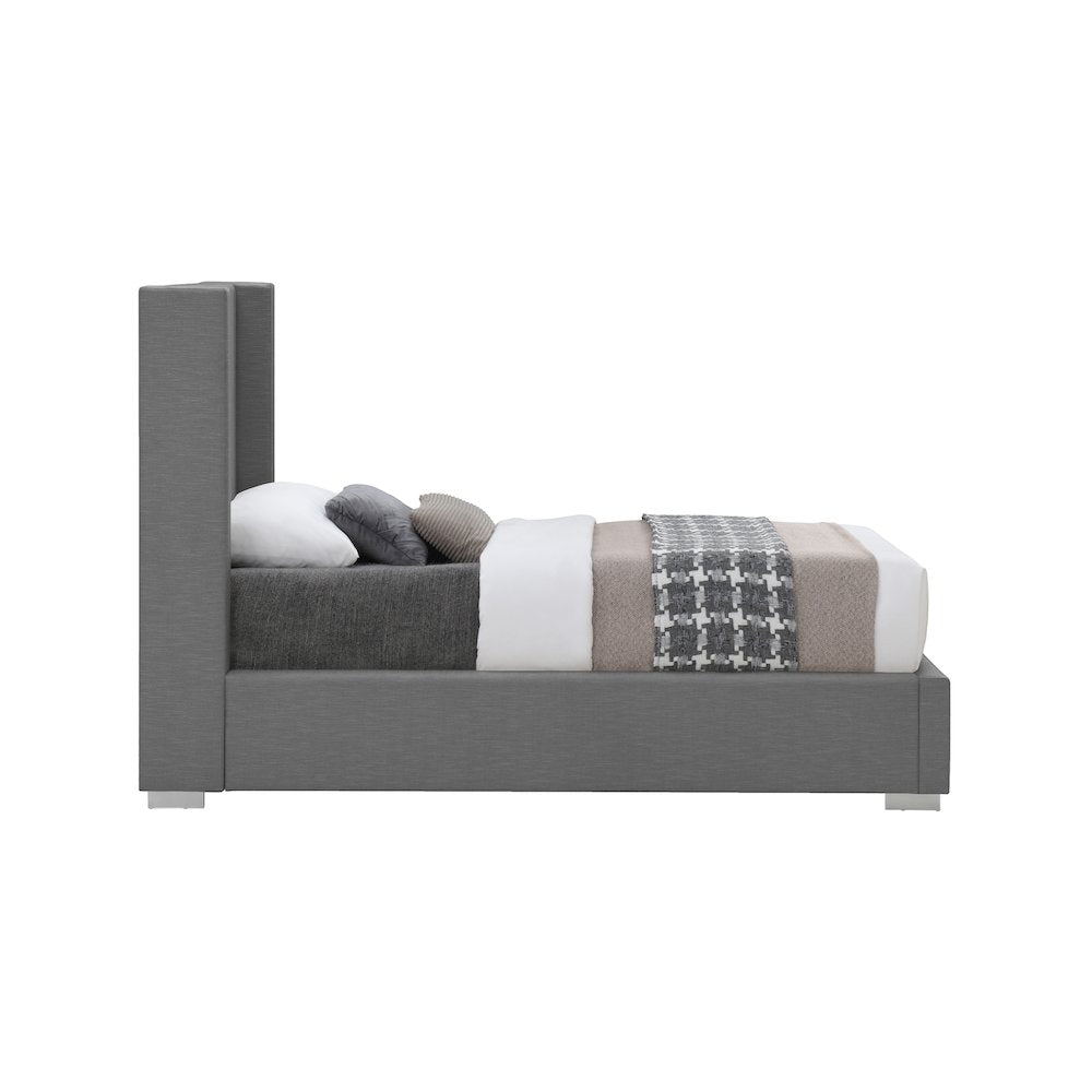 Royce Grey Linen Textured Fabric Twin Bed
