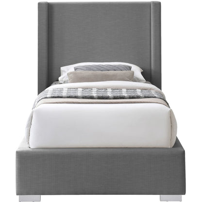 Royce Grey Linen Textured Fabric Twin Bed