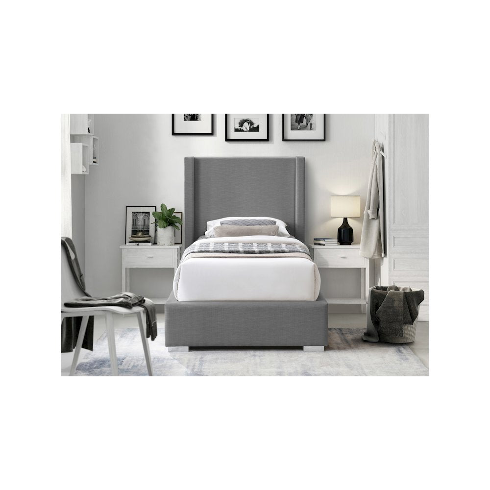 Royce Grey Linen Textured Fabric Twin Bed