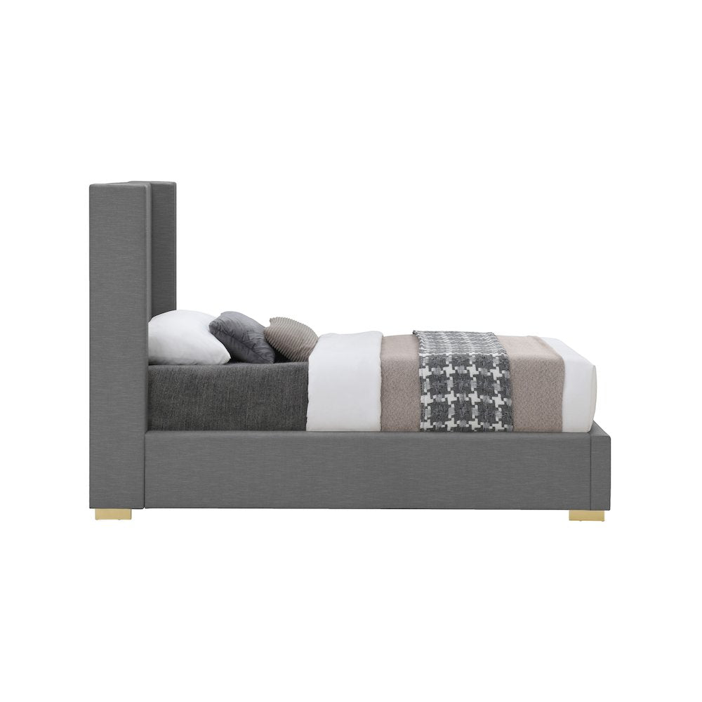 Royce Grey Linen Textured Fabric Twin Bed
