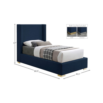 Royce Navy Linen Textured Fabric Twin Bed